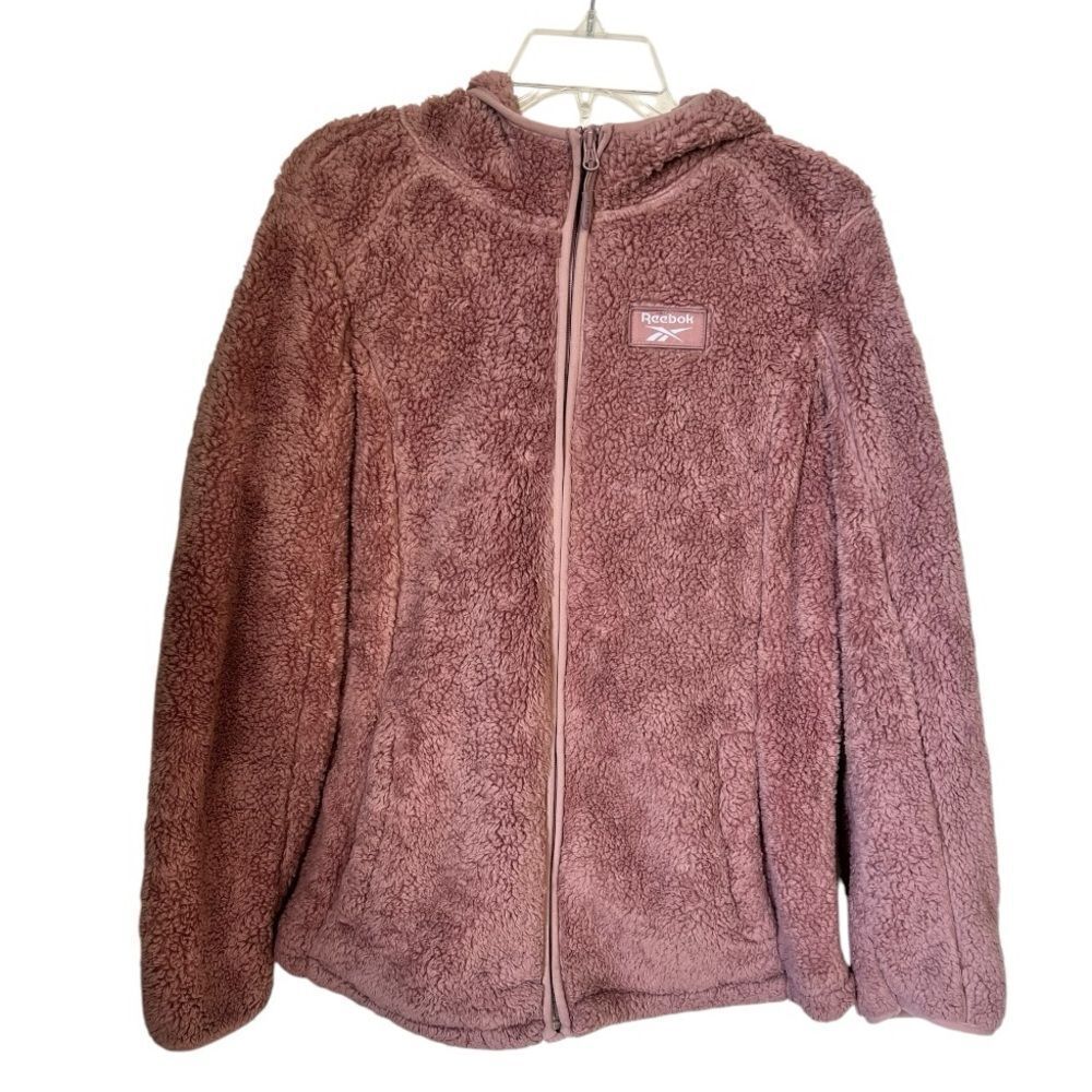 Reebok Women’s Rose Pink Faux Fur Cozy Winter Hoodie Zipper Jacket size XL